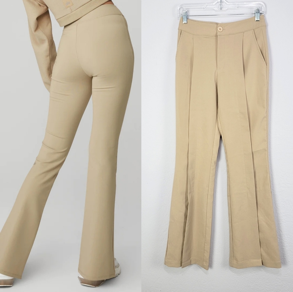 Princess Polly XX Slit Front High Rise Flare Khaki Pants Size 4